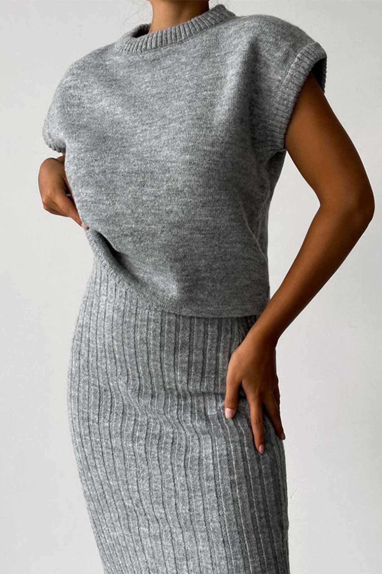 Dani - mock neck sleeveless knitted two-piece dress set