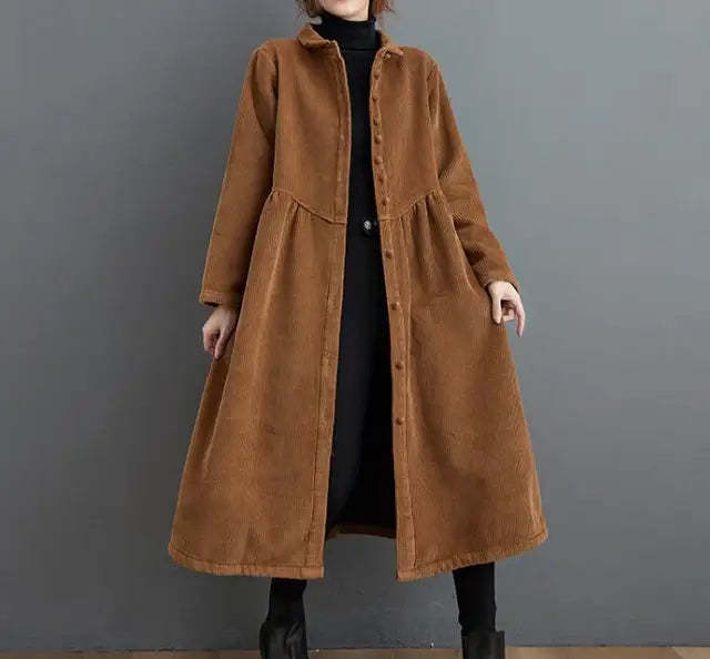 Oversized Corduroy Button Fleece Lined Coat 