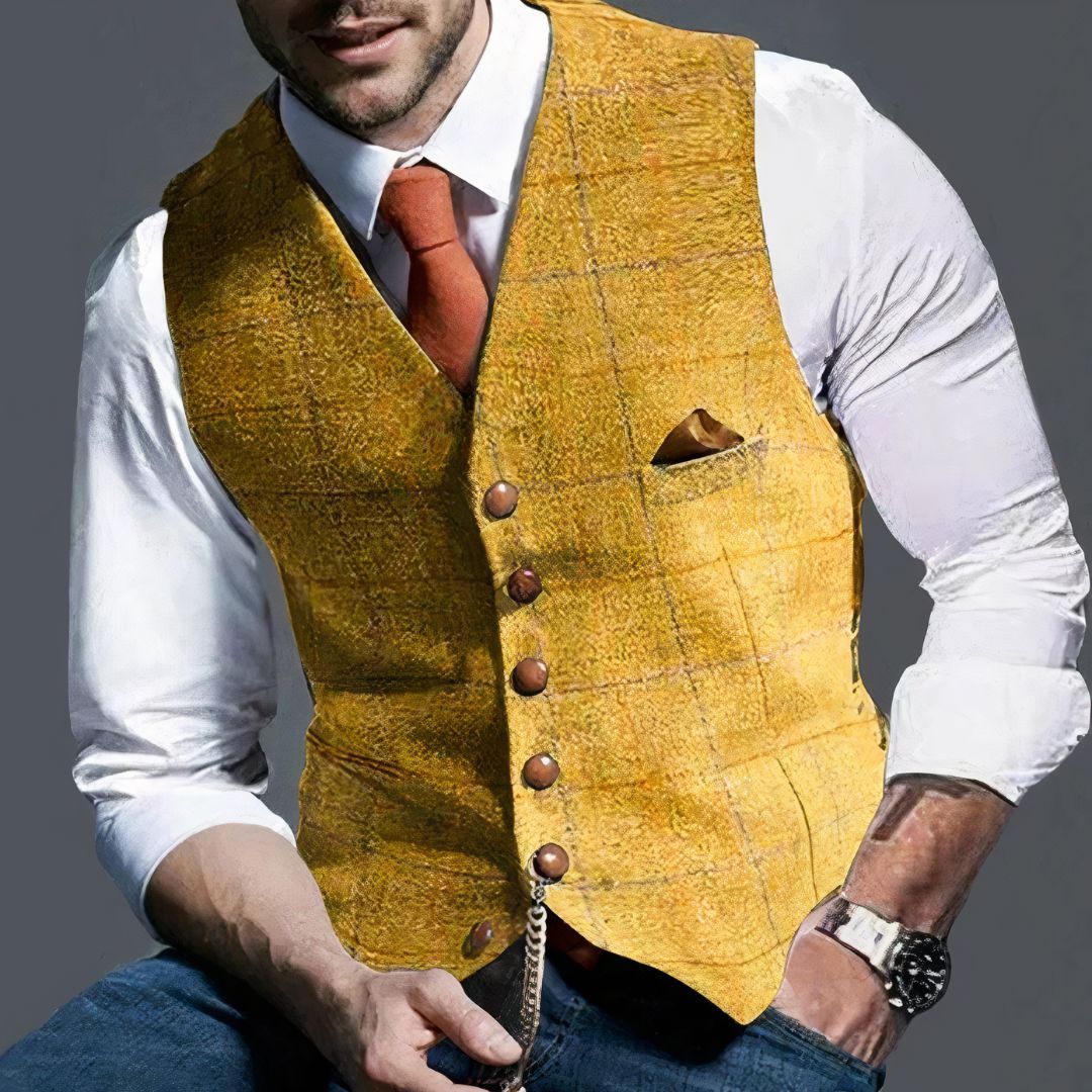 Casual Plaid Tank Top Slim Waistcoat for Men