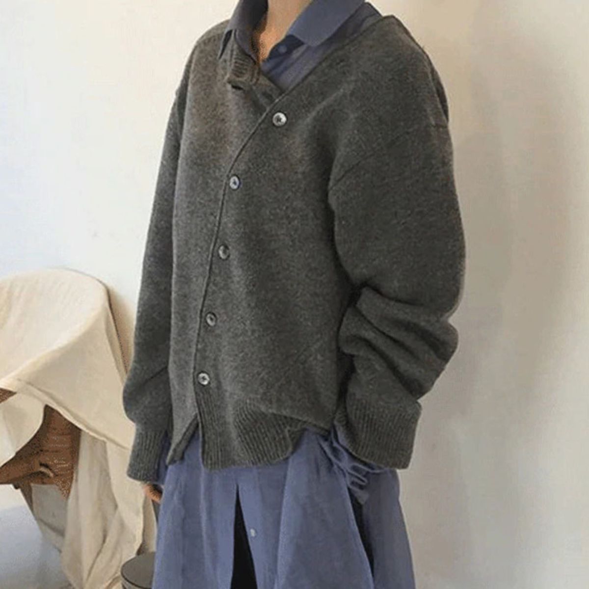Cosy cashmere lookalike wrap cardigan with asymmetric button placket