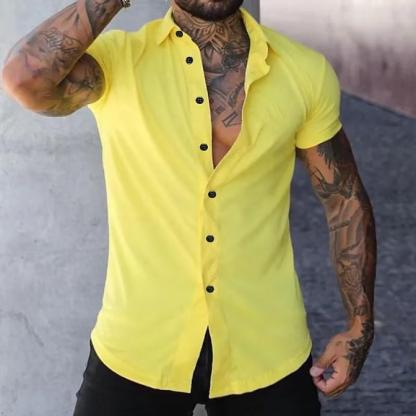Men's Solid Lapel Short Sleeve Sports Fitness Shirt