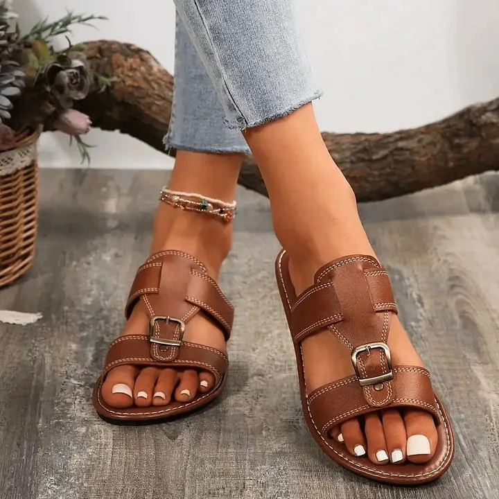 Faux Leather Buckle Sandals