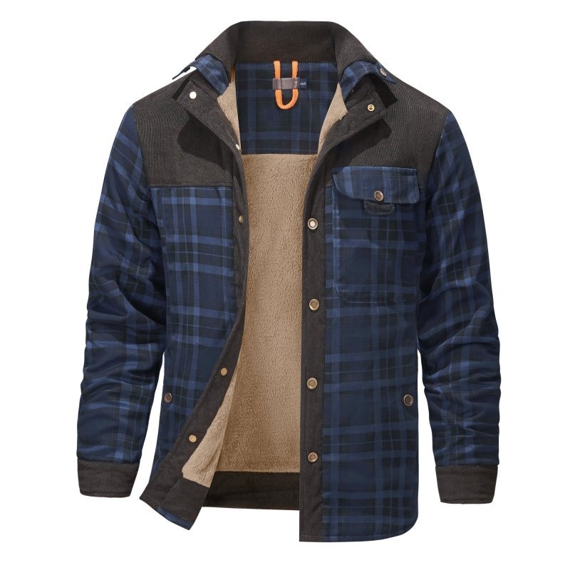 Men's Fleece Plaid Long-Sleeved Jacket