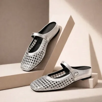 Women's Mary Jane Mules Woven Flat Slip On Shoes