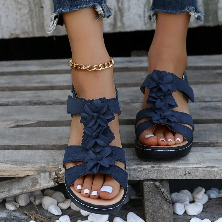 Orthopedic Comfortable Sandals Women Round Toe Summer Flower Slippers