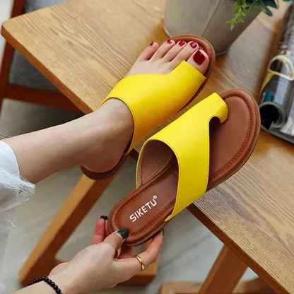 Women Orthopedic Sandals PU Leather Corrector Flip Flops Clip Toe Flat Beach Walking Shoes