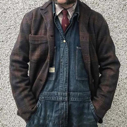 Men's Retro Checkered Lapel Loose Jacket