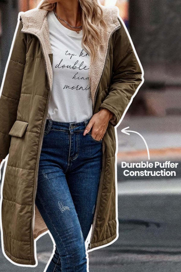 Solid Colored Hooded Quilted Jacket