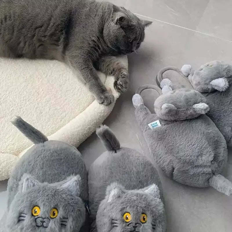Unisex Home Slippers Indoor Warm Furry Anime Cats Slippers-gladdween