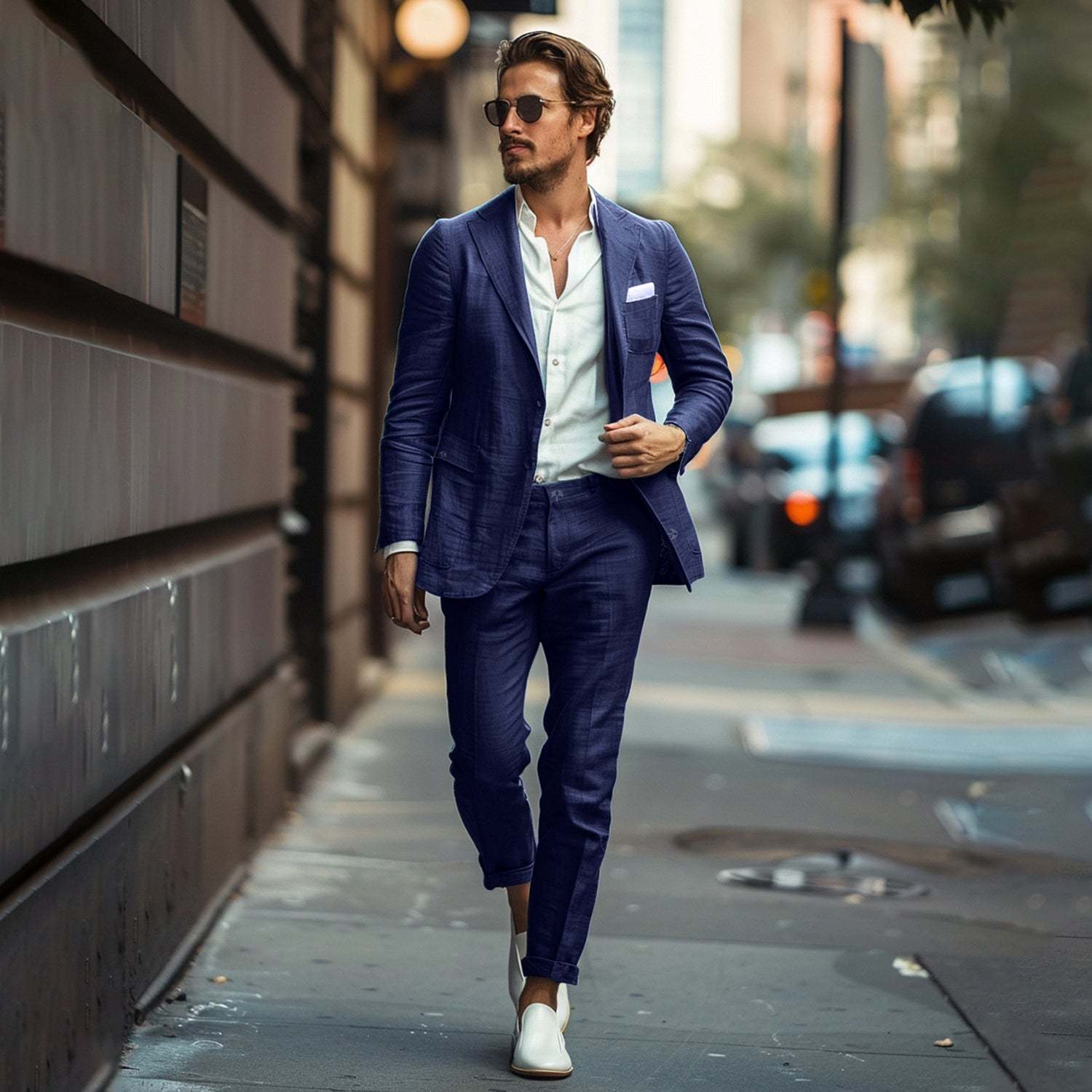 Men's Casual Formal 2 Pcs Summer Linen Notch Lapel Suit