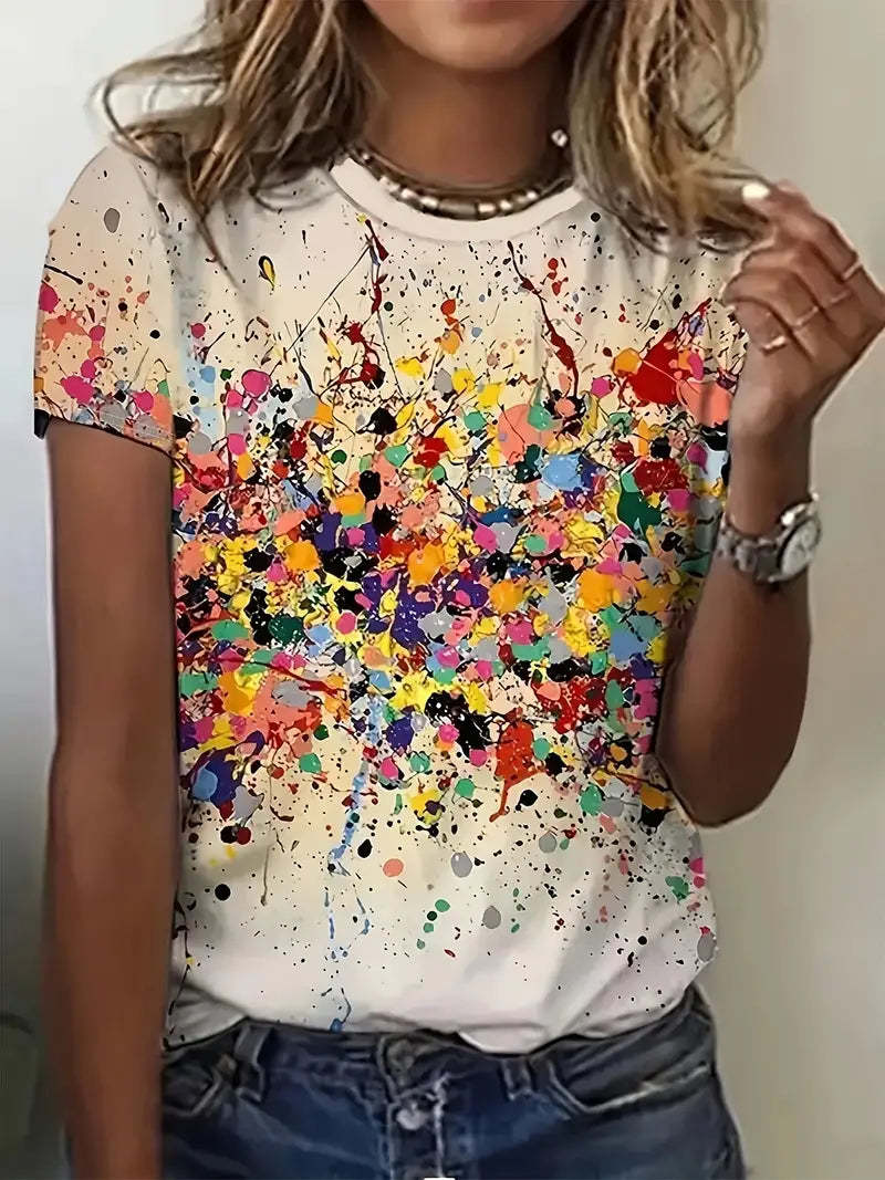 T-shirt With Round Neckline Colourful Print