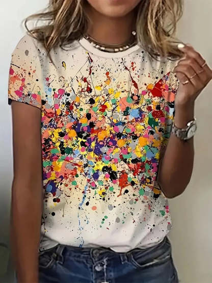 T-shirt With Round Neckline Colourful Print