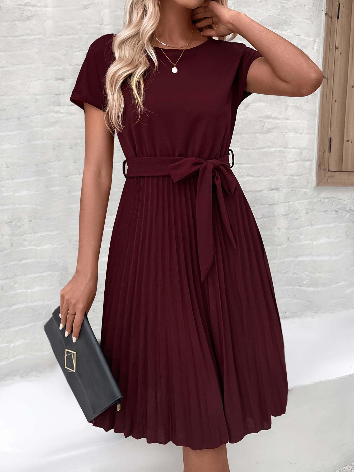 Round Neck Pleated Dress