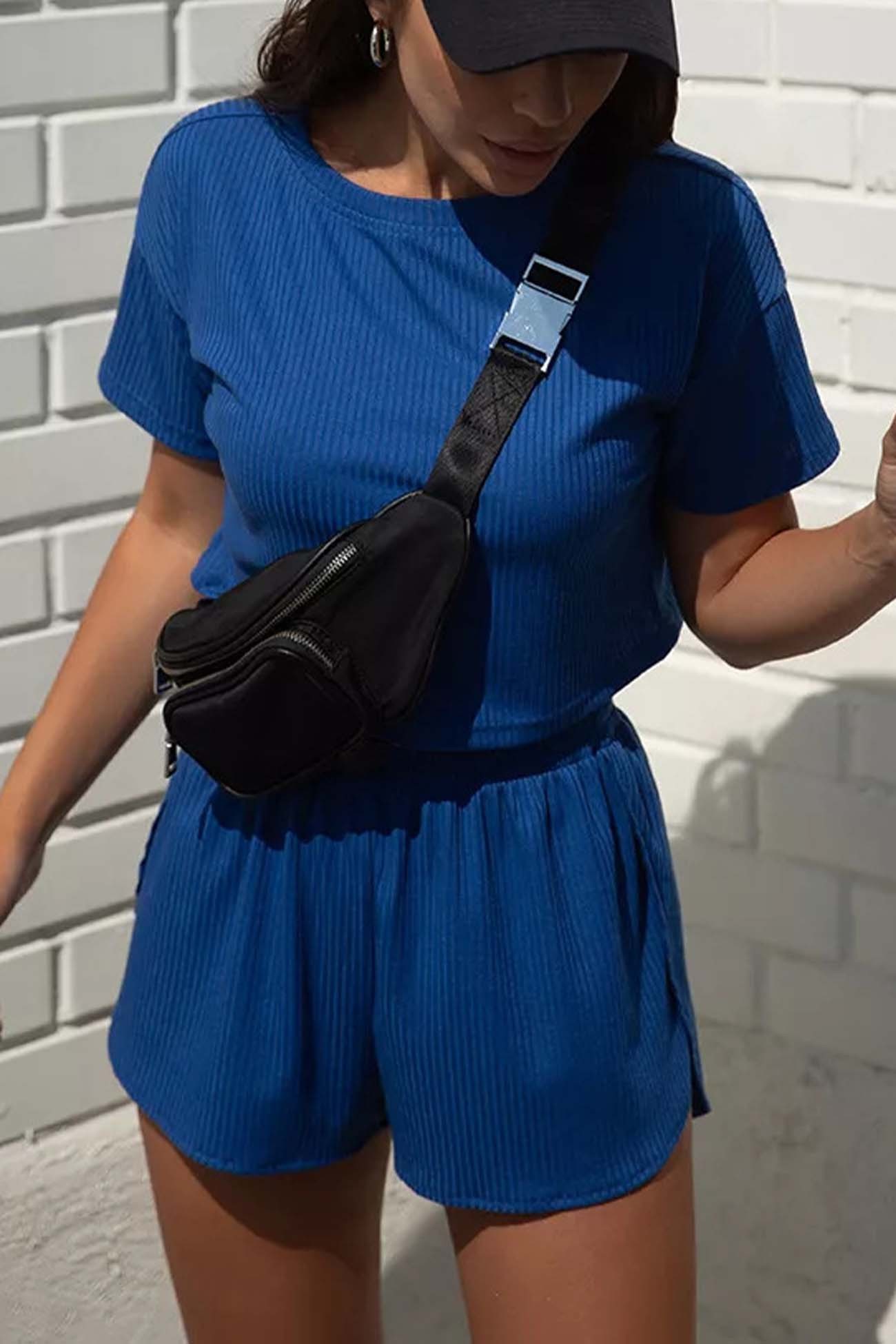 Alexa - crew neck crop top and cross shorts set