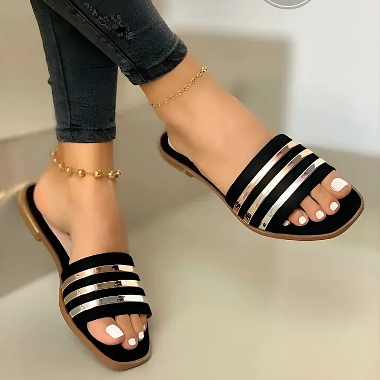 Women Sandals With Cushioned Footbed And Metallic Straps For All Day Comfort