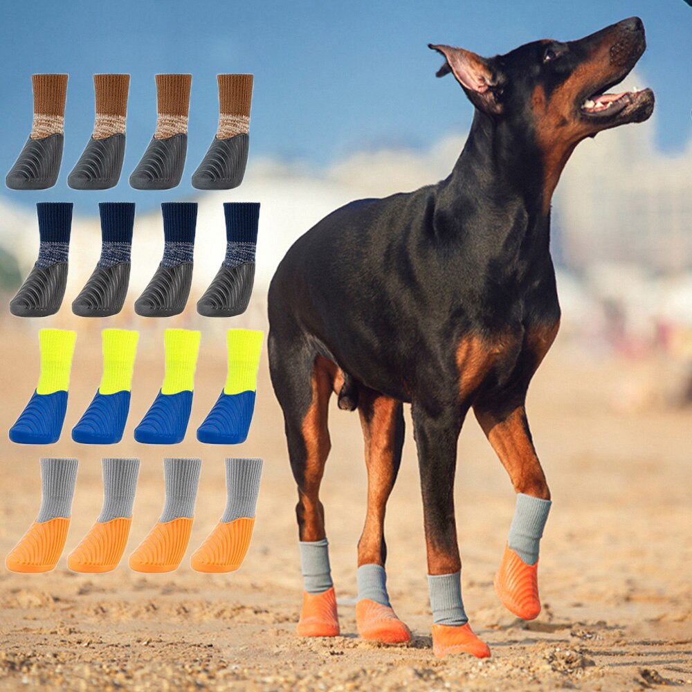 4Pc/Set Pet Dog Rain Shoes Anti Slip Waterproof
