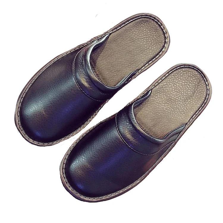 Leather Flat Men Slippers Light Odorless Leisure Shoes