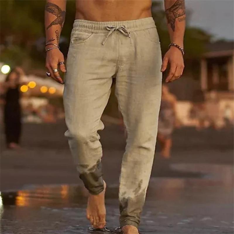 Men's Casual Solid Color Drawstring Elastic Waist Loose Beach Pants