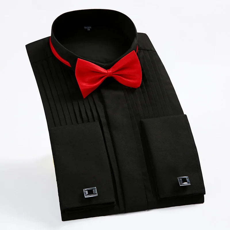 Wingtip Collar Tuxedo Shirt with Bow Tie Men's Formal Wedding & Event 