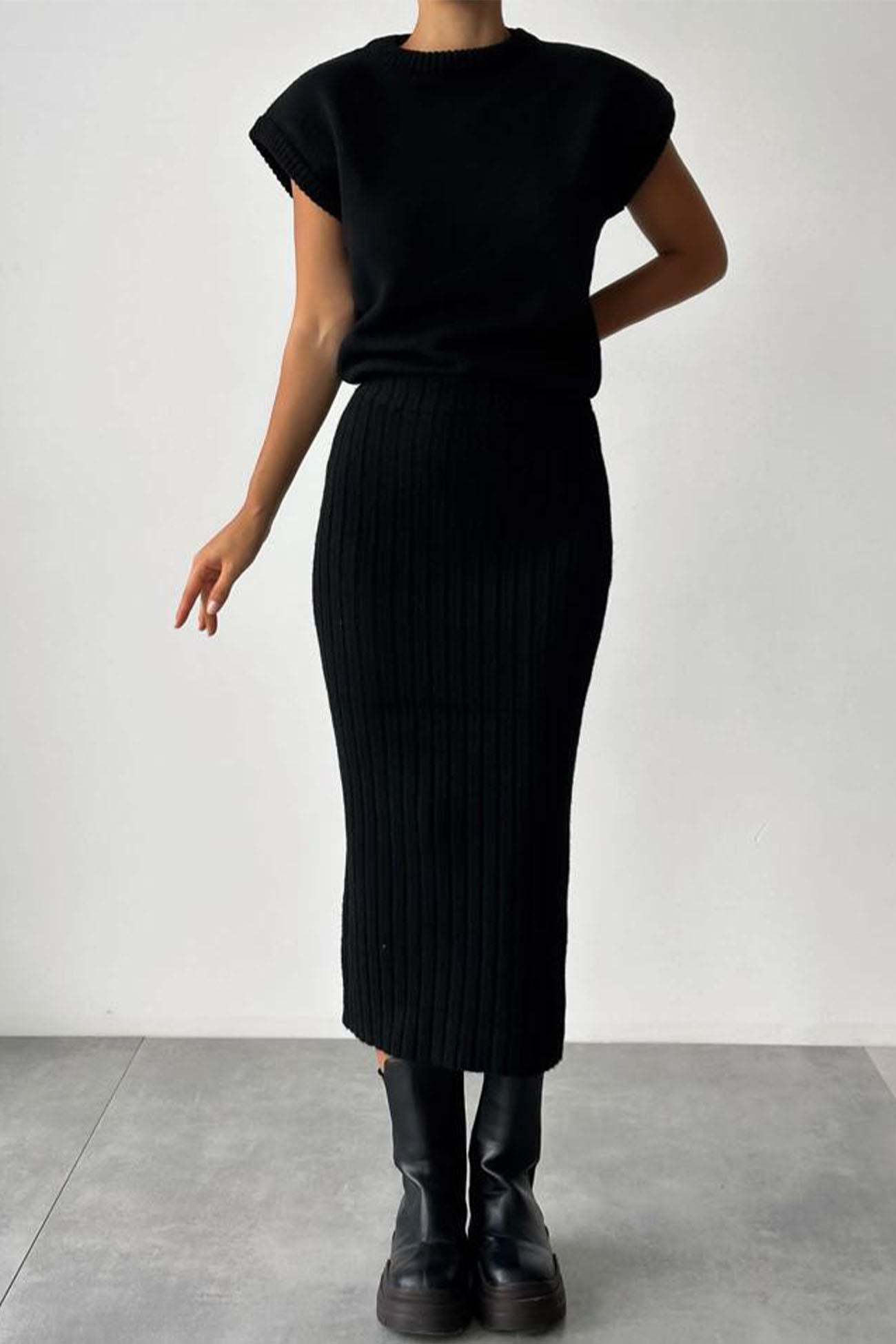 Dani - mock neck sleeveless knitted two-piece dress set