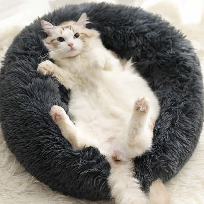 Calming Fluffy Cat Bed, Comfy Plush Pet Bed