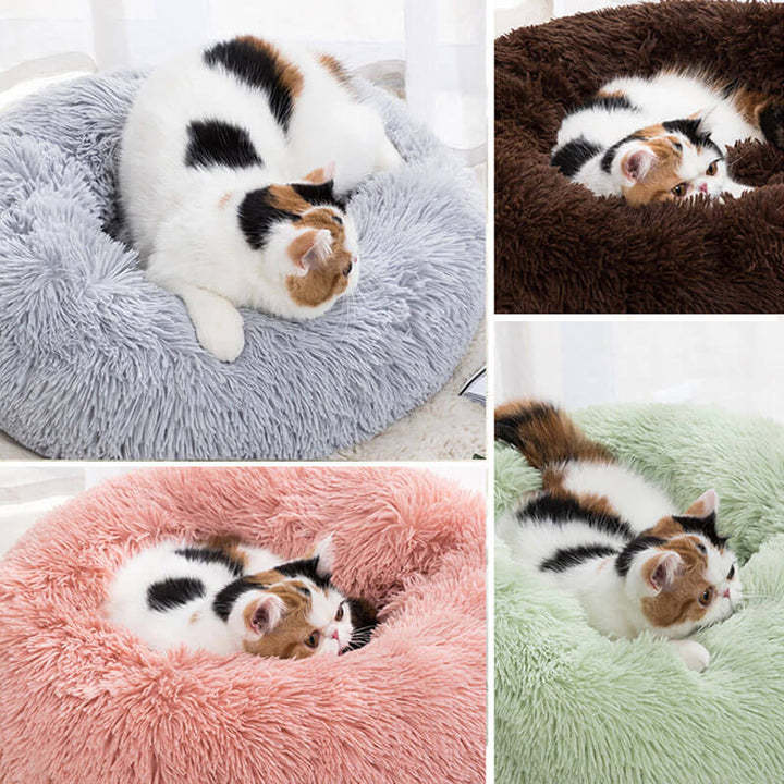Calming Fluffy Cat Bed, Comfy Plush Pet Bed