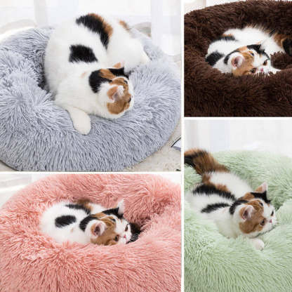 Calming Fluffy Cat Bed, Comfy Plush Pet Bed