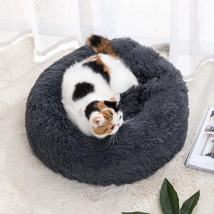 Calming Fluffy Cat Bed, Comfy Plush Pet Bed