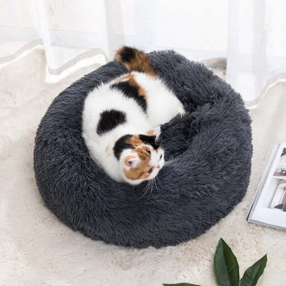 Calming Fluffy Cat Bed, Comfy Plush Pet Bed