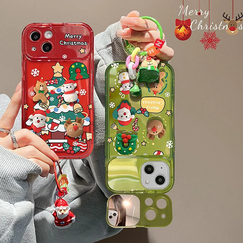 🎄Ochranné pouzdro na iPhone s přívěskem zrcátka na vánoční stromeček🎅