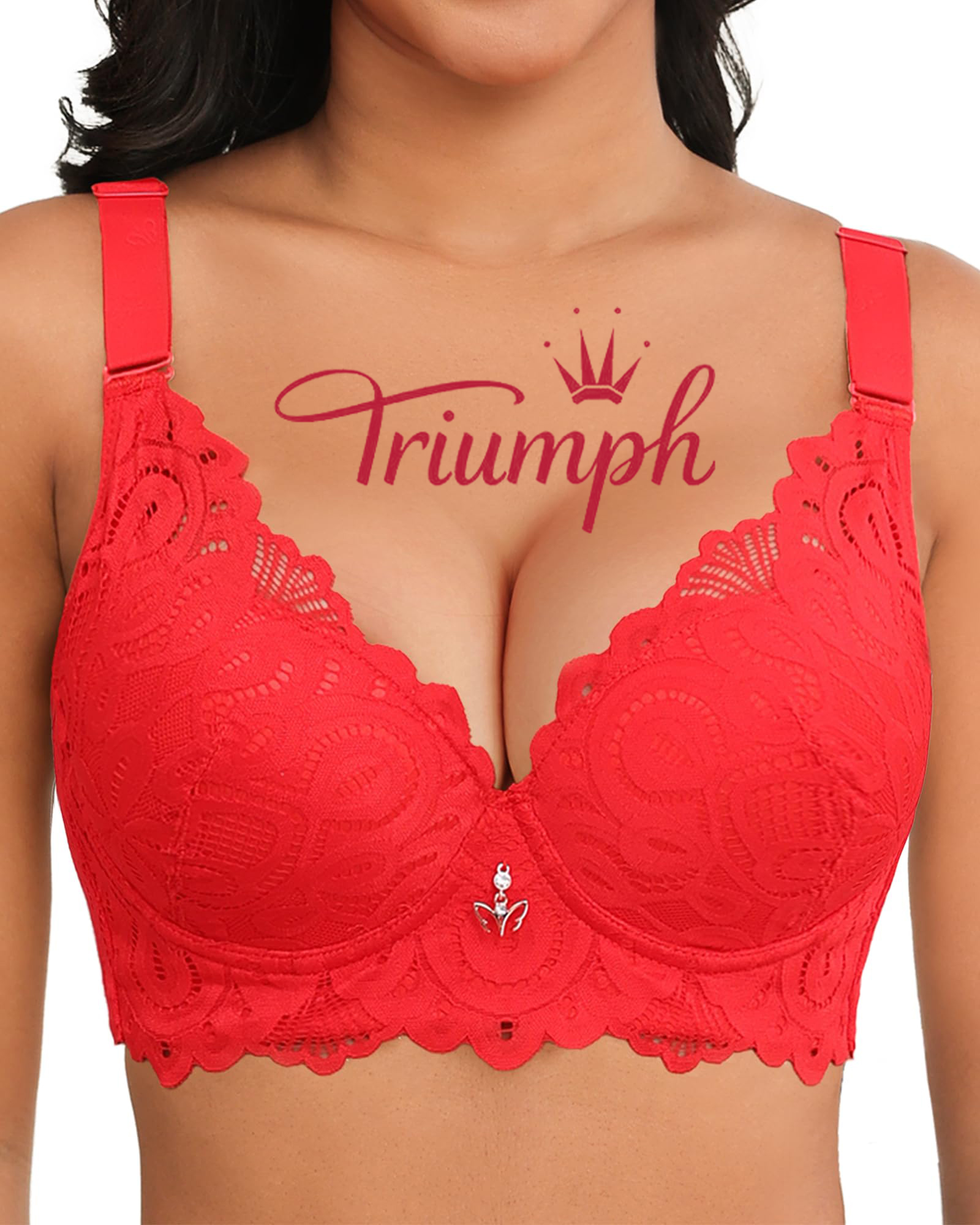 TRIUMPH💝 Krajková push-up podprsenka, dámská nadměrná podprsenka s kosticí