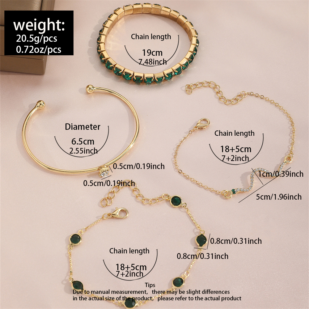 4 ks/sada Módní náramek z drahých kamenů kamínkový celokovový náramek