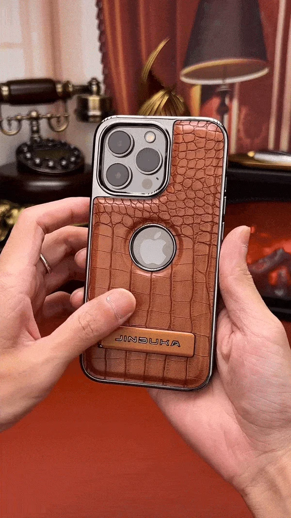 Krokodýlí kožený neviditelný stojánek Magnetické pouzdro pro iPhone Bezdrátové nabíjení pro Magsafe