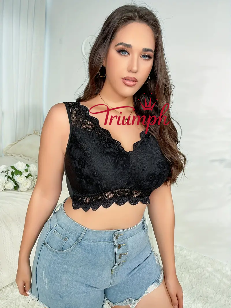   Triumph -(3 kusy)Květinová krajková vysoká elastická podprsenka se širokými ramínky