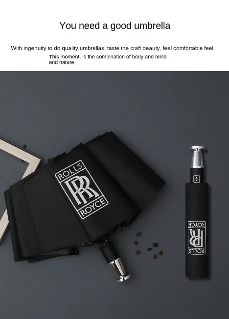 VIP Business skládací gumový deštník s deseti kostmi, černý