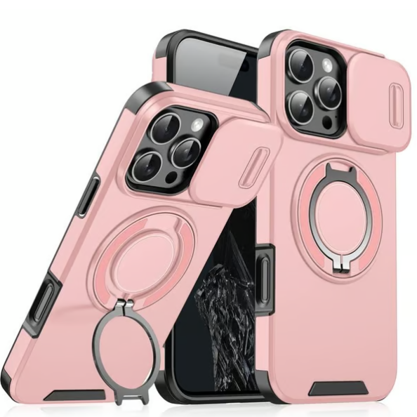 Pouzdro s posuvným krytem fotoaparátu a otočným stojánkem, nárazuvzdorné ochranné pouzdro vojenské třídy pro iPhone řady 11/12/13/14/15/16/17