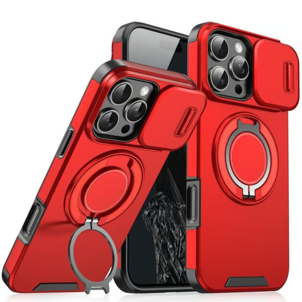 Pouzdro s posuvným krytem fotoaparátu a otočným stojánkem, nárazuvzdorné ochranné pouzdro vojenské třídy pro iPhone řady 11/12/13/14/15/16/17