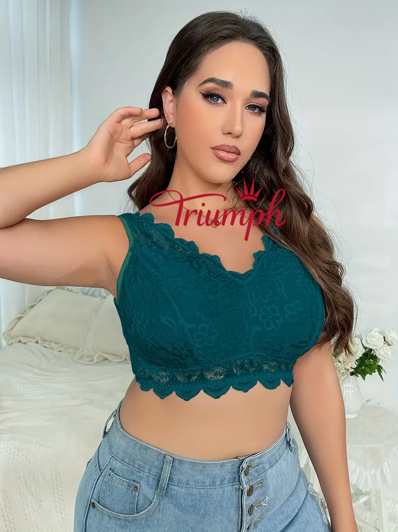 Triumph -(3 kusy)Květinová krajková vysoká elastická podprsenka se širokými ramínky