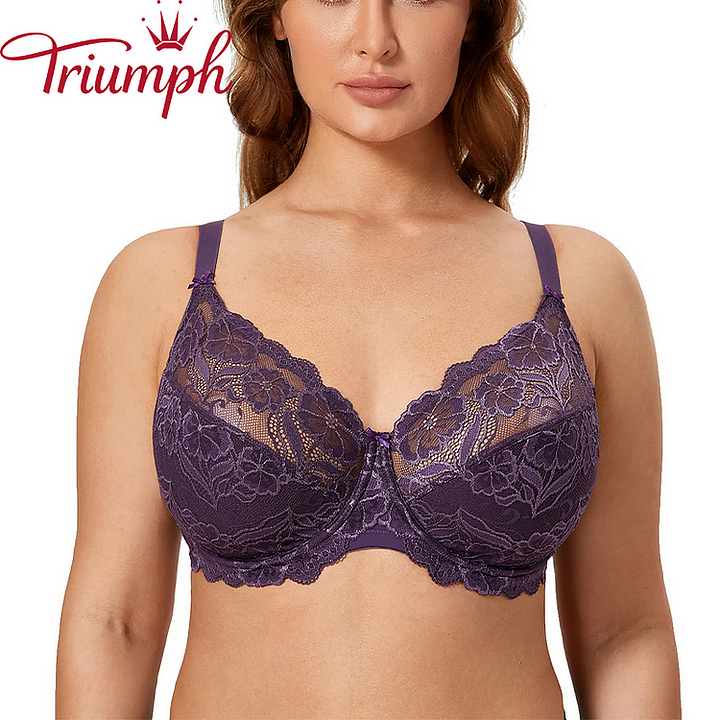 Triumph –(3 τεμ.) Δαντελένιο σουτιέν με βαθύ λαιμόκοψη V, όμορφη πλάτη και μεγάλο κύπελλο[75A-110E]