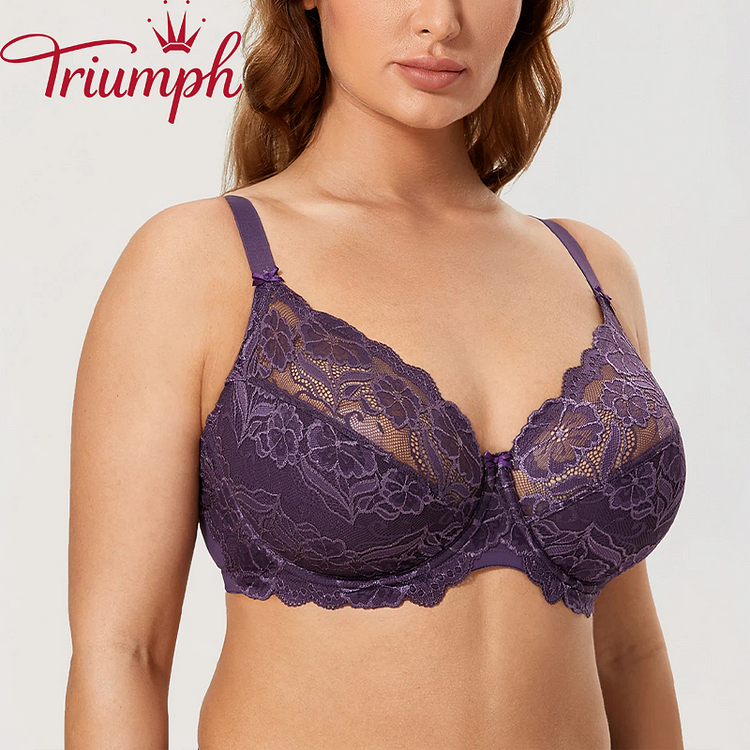 Triumph –(3 τεμ.) Δαντελένιο σουτιέν με βαθύ λαιμόκοψη V, όμορφη πλάτη και μεγάλο κύπελλο[75A-110E]
