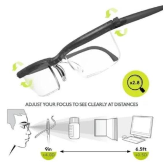 Brýle s nastavitelným zaostřením -3 až +6 dioptrií Brýle na krátkozrakost Brýle na čtení