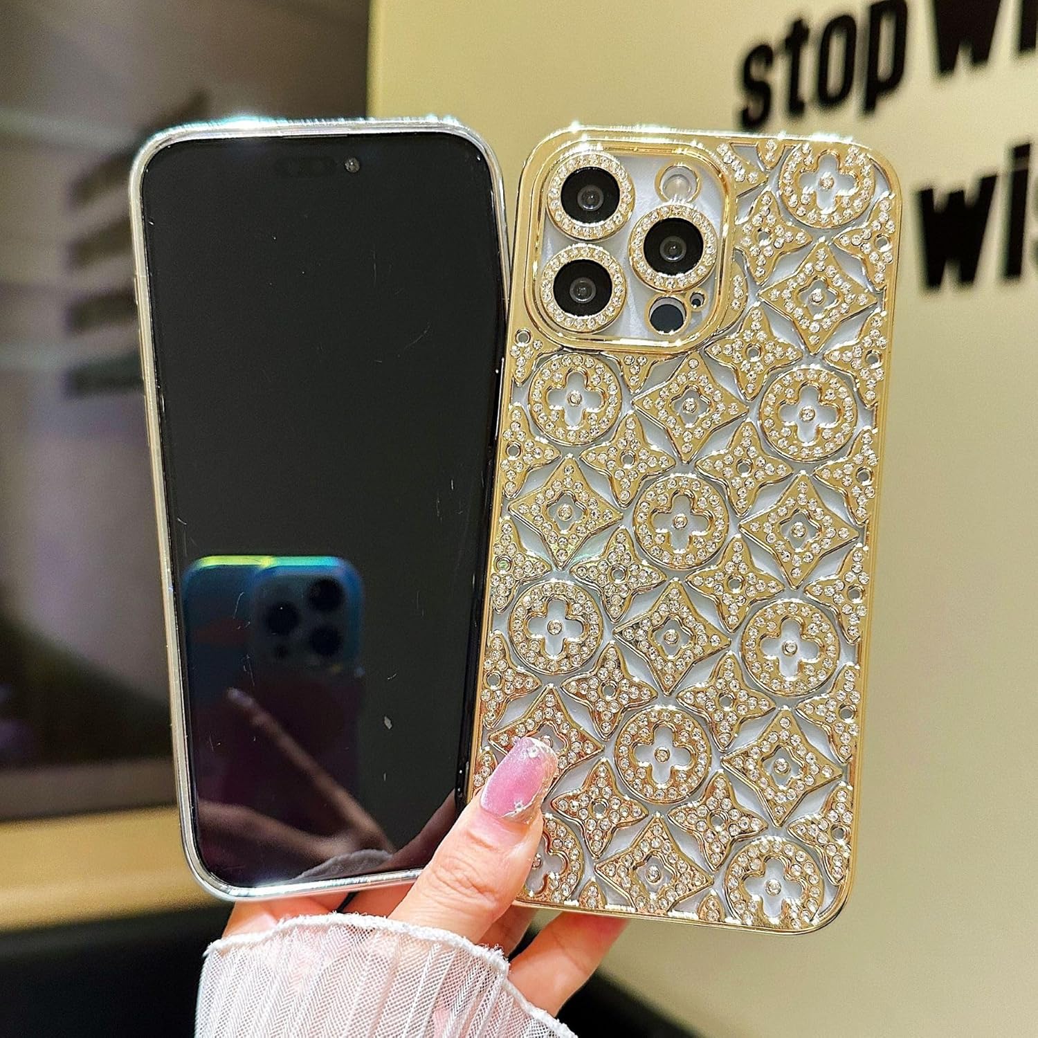 Módní, lehký a luxusní galvanicky pokovený luxusní květinový obal na iPhone