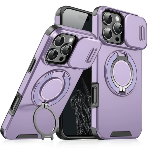 Pouzdro s posuvným krytem fotoaparátu a otočným stojánkem, nárazuvzdorné ochranné pouzdro vojenské třídy pro iPhone řady 11/12/13/14/15/16/17