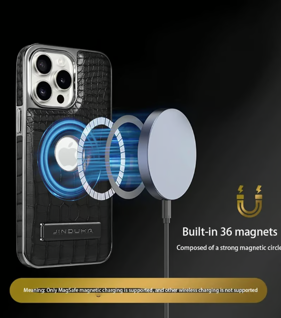 Krokodýlí kožený neviditelný stojánek Magnetické pouzdro pro iPhone Bezdrátové nabíjení pro Magsafe