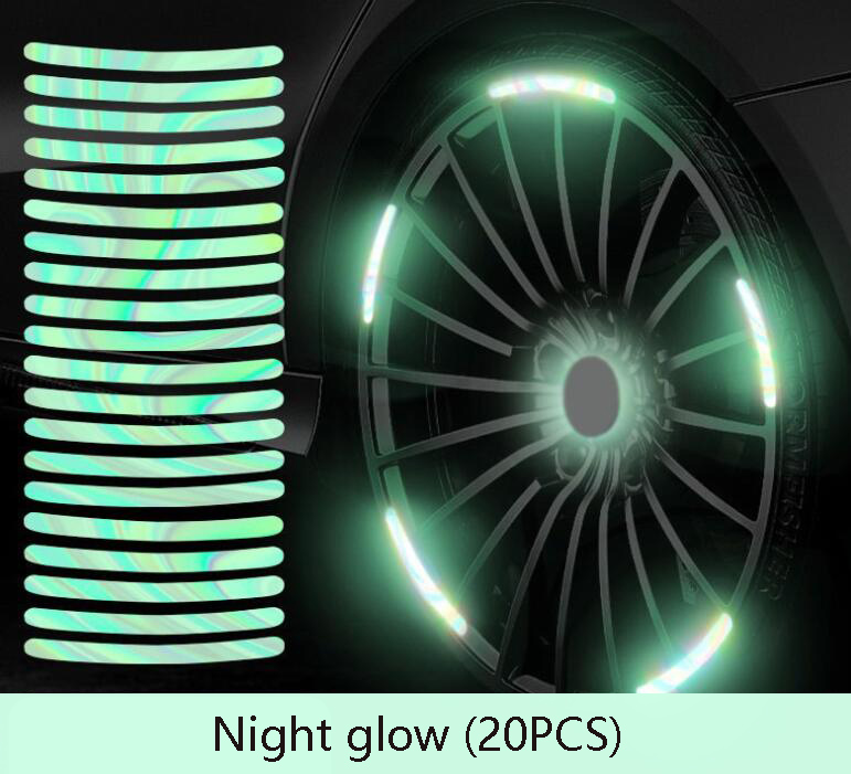 (20 kusy) Reflexné nálepky na náboje kolies auta, protikolízne pásy na pneumatiky, kreatívne nálepky na motocykle a bicykle