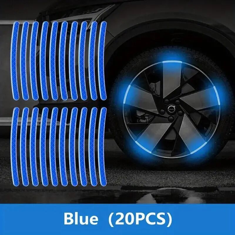 (20 kusy) Reflexné nálepky na náboje kolies auta, protikolízne pásy na pneumatiky, kreatívne nálepky na motocykle a bicykle