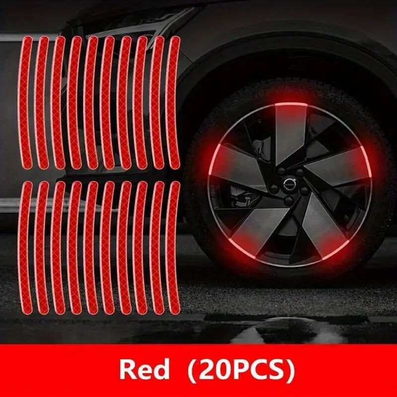 (20 kusy) Reflexné nálepky na náboje kolies auta, protikolízne pásy na pneumatiky, kreatívne nálepky na motocykle a bicykle