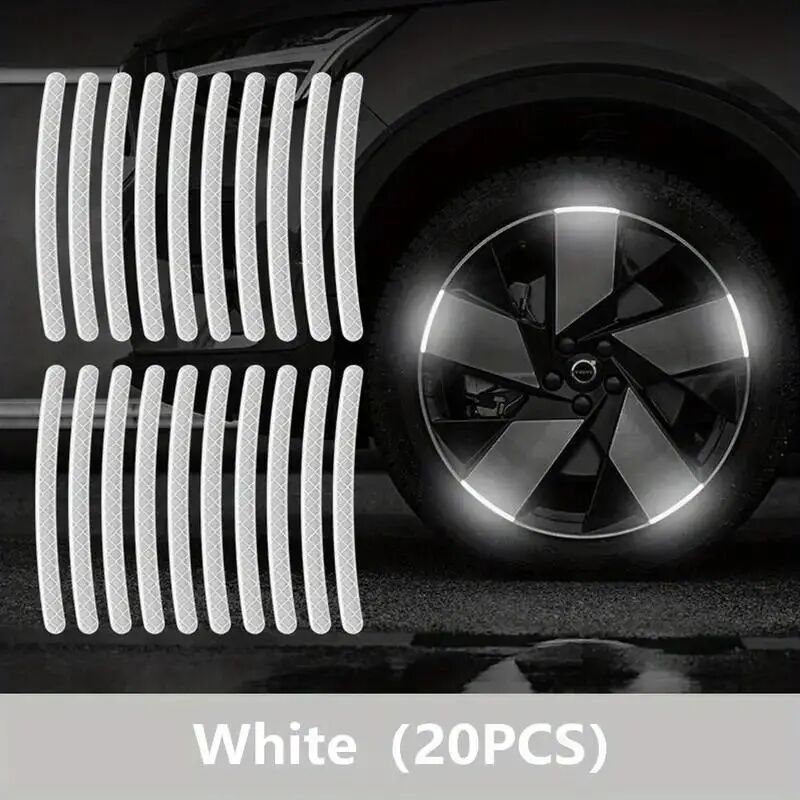 (20 kusy) Reflexné nálepky na náboje kolies auta, protikolízne pásy na pneumatiky, kreatívne nálepky na motocykle a bicykle