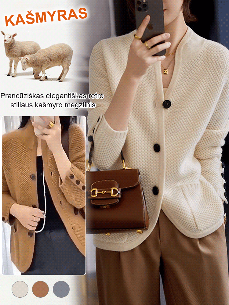 Elegantiškas retro prancūziškas kašmyro megztinis