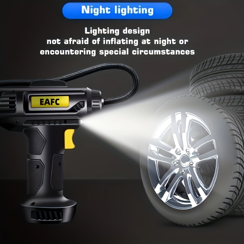 Compressor de ar portátil: bomba infladora de pneus de carro sem fio de 150 PSI com manômetro e luz - perfeita para carros, motocicletas e bicicletas!